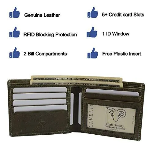 Wallet for Men’s - Genuine Leather Slim Bifold RFID Blocking Packed in Stylish Gift Box USA Series RFID60HU