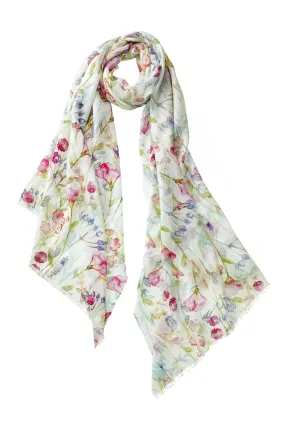 Watercolor Flowers Scarf - Ivory