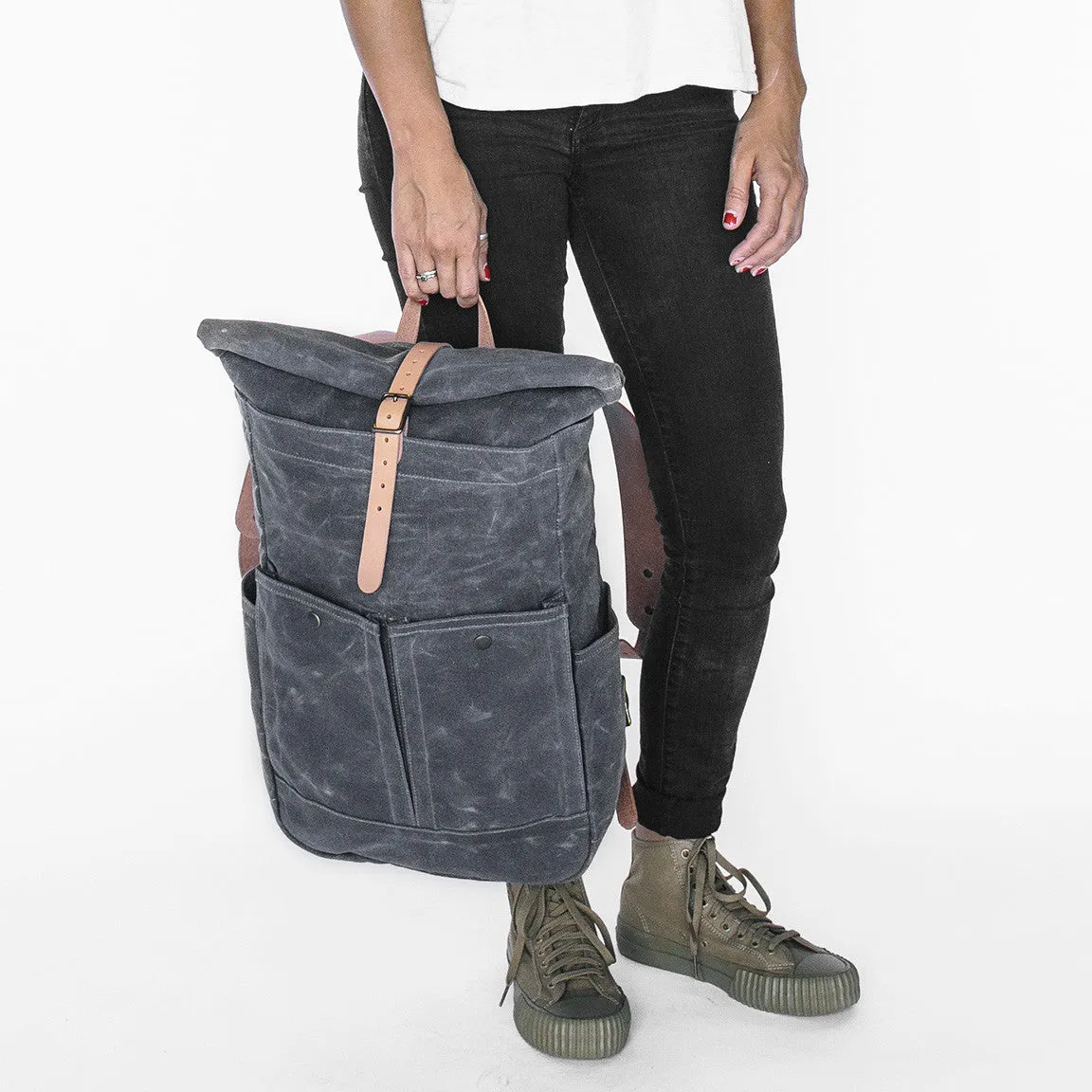 Waxed Canvas Roll Top Backpack