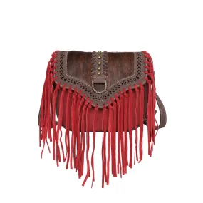 WG10-8360 Wrangler Hair-On Cowhide Fringe Crossbody（Wrangler by Montana West）- Red