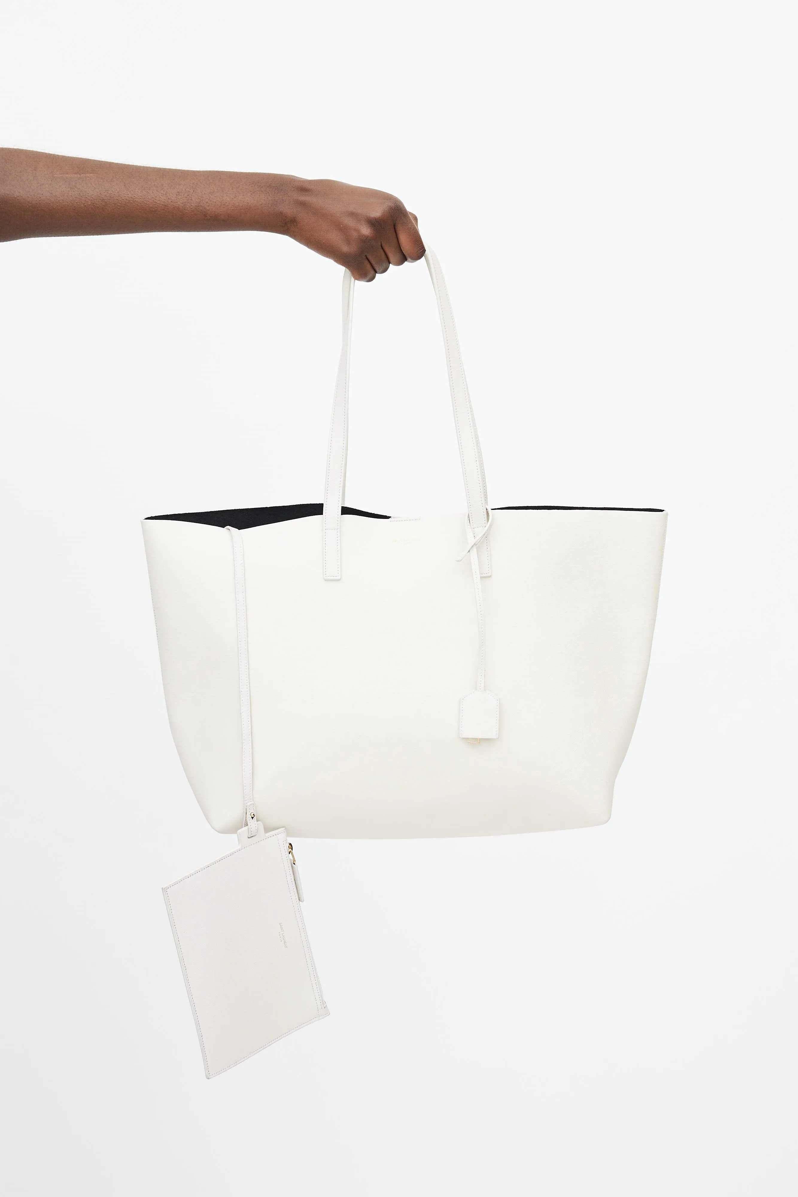 White Leather Shopping Tote