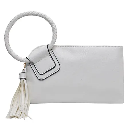 White NGIL Fashion Faux Leather Mini Purse With Fringe Tassel