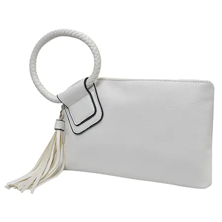 White NGIL Fashion Faux Leather Mini Purse With Fringe Tassel