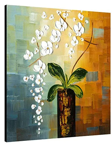 WIECO ART - BEAUTY OF LIFE 100% HAND-PAINTED MODERN CANVAS WALL ART FLORAL OIL PAINTINGS ON CANVAS 32 BY 32 INCH