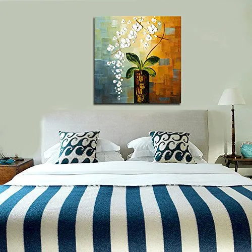 WIECO ART - BEAUTY OF LIFE 100% HAND-PAINTED MODERN CANVAS WALL ART FLORAL OIL PAINTINGS ON CANVAS 32 BY 32 INCH