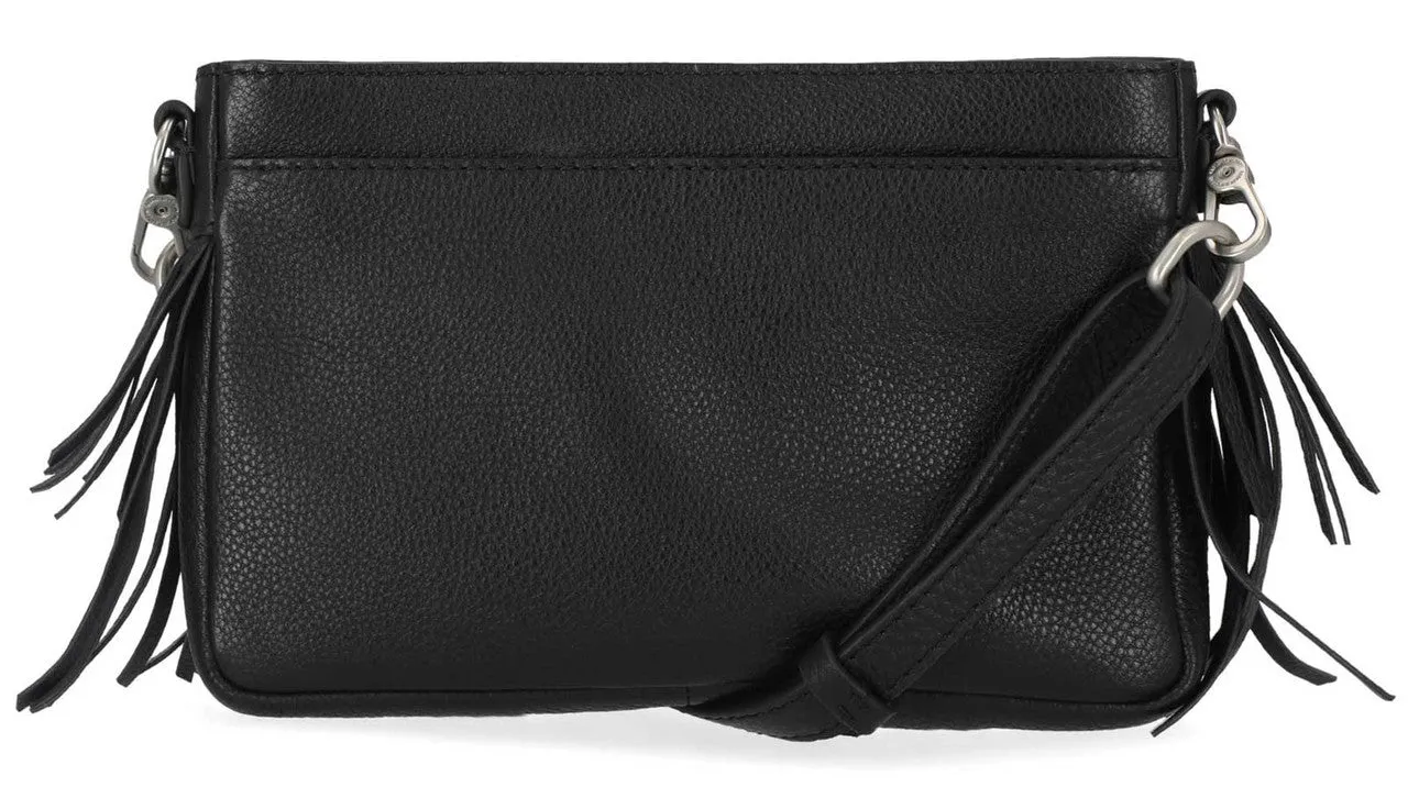 Women's Fringe Zippered Leather Hip Bag - Black