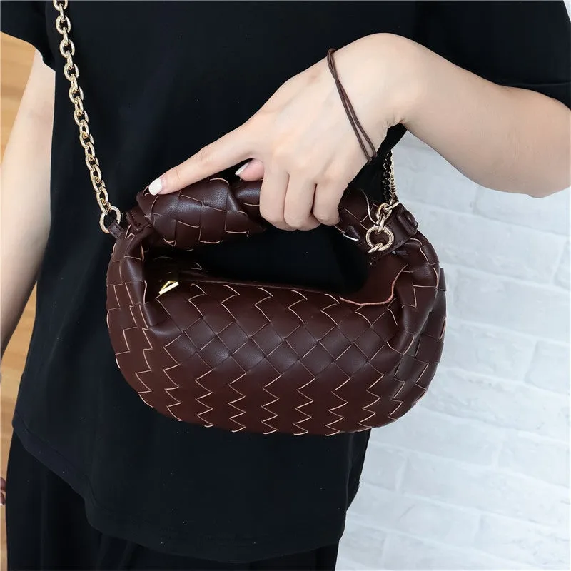 Womens Mini Woven Leather Knot Bags