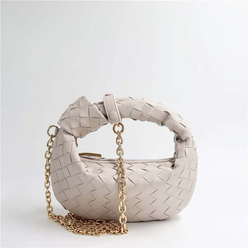 Womens Mini Woven Leather Knot Bags