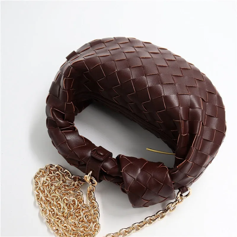 Womens Mini Woven Leather Knot Bags