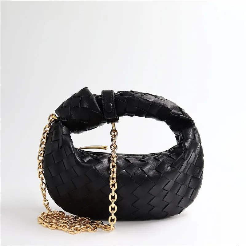 Womens Mini Woven Leather Knot Bags