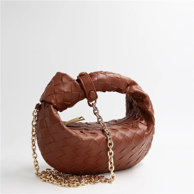 Womens Mini Woven Leather Knot Bags