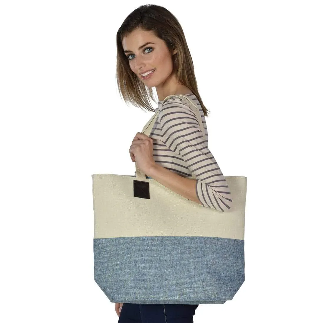 Womens Shimmer Canvas Beach Shoulder Shopping Bag Tote