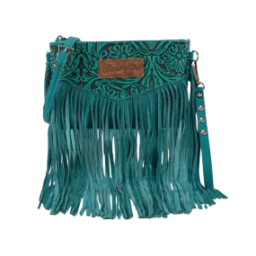 Wrangler Women's Vintage Floral Tooled Crossbody Turquoise Bag