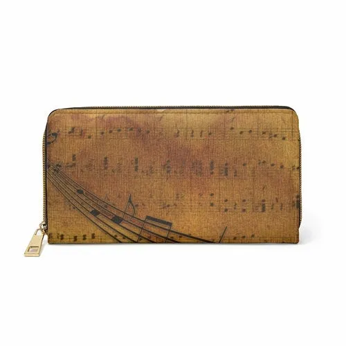 Wristlet Phone Wallet, Brown Sheet Music Style Purse