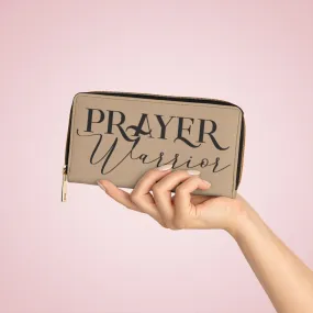 Wristlet Phone Wallet, Light Brown & Black Prayer Warrior Graphic Purse