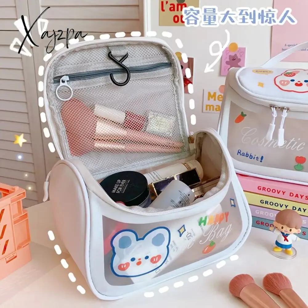 Xajzpa - Large Capacity Cosmetic Bag for Women Leather Waterproof Travel Wash Makeup Bags Girls DIY Stickers Kawaii Beauty Organizer 461